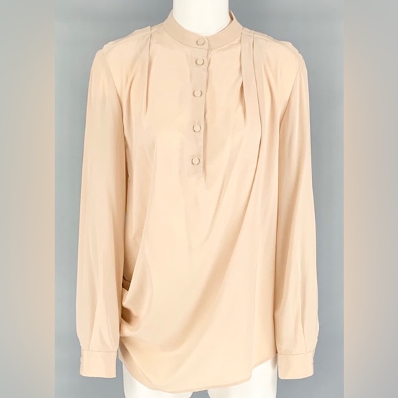 3.1 PHILLIP LIM Button Neck Pleated Silk Blouse - Picture 1 of 12